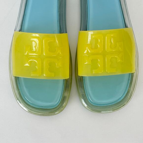 Tory Burch Bubble Jelly Slides Sandals Light Blue / Firefly Yellow Women's US10B - Picture 6 of 14